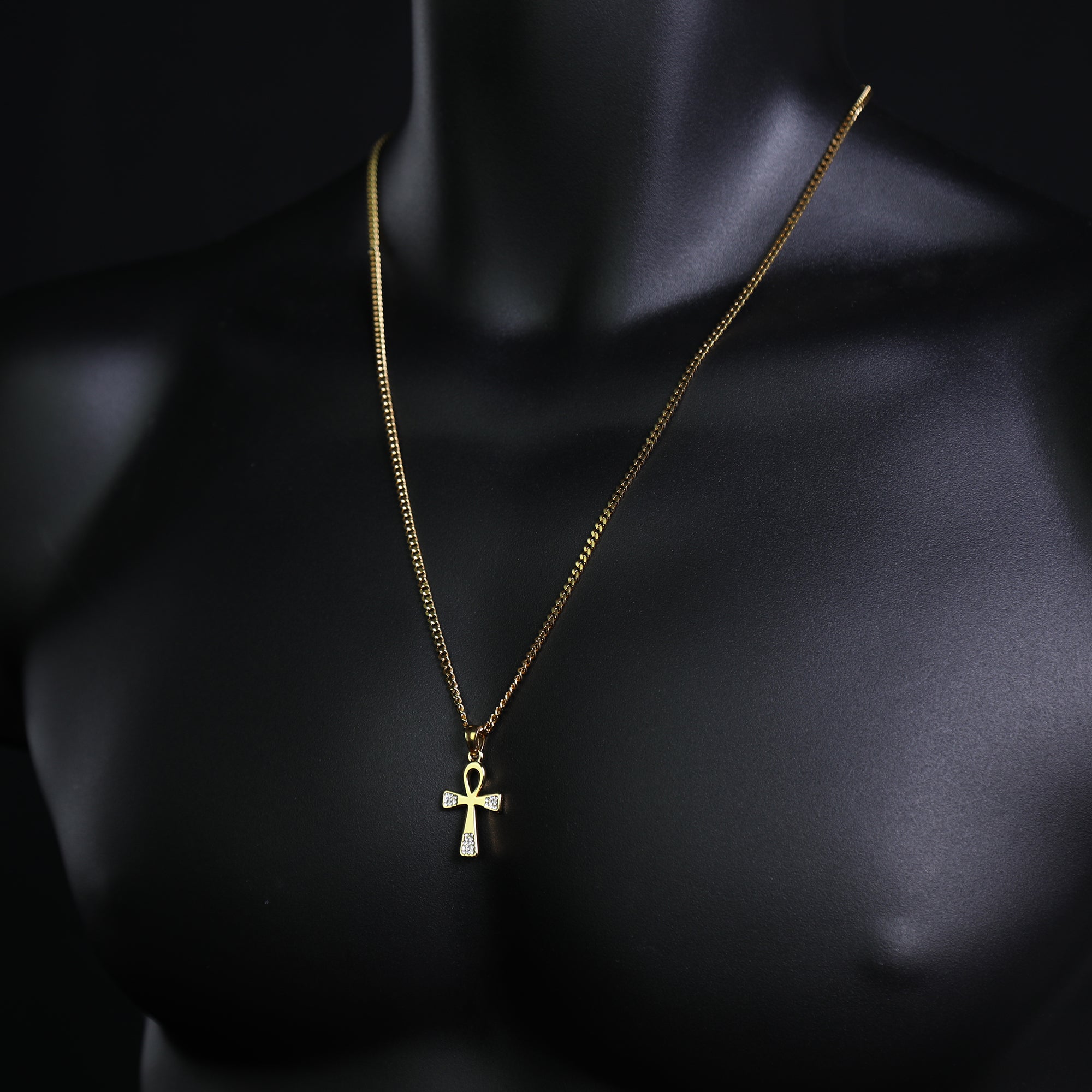 Ankh Pendant 24" Cuban Chain Hip Hop Style 18k Gold Stainless Steel