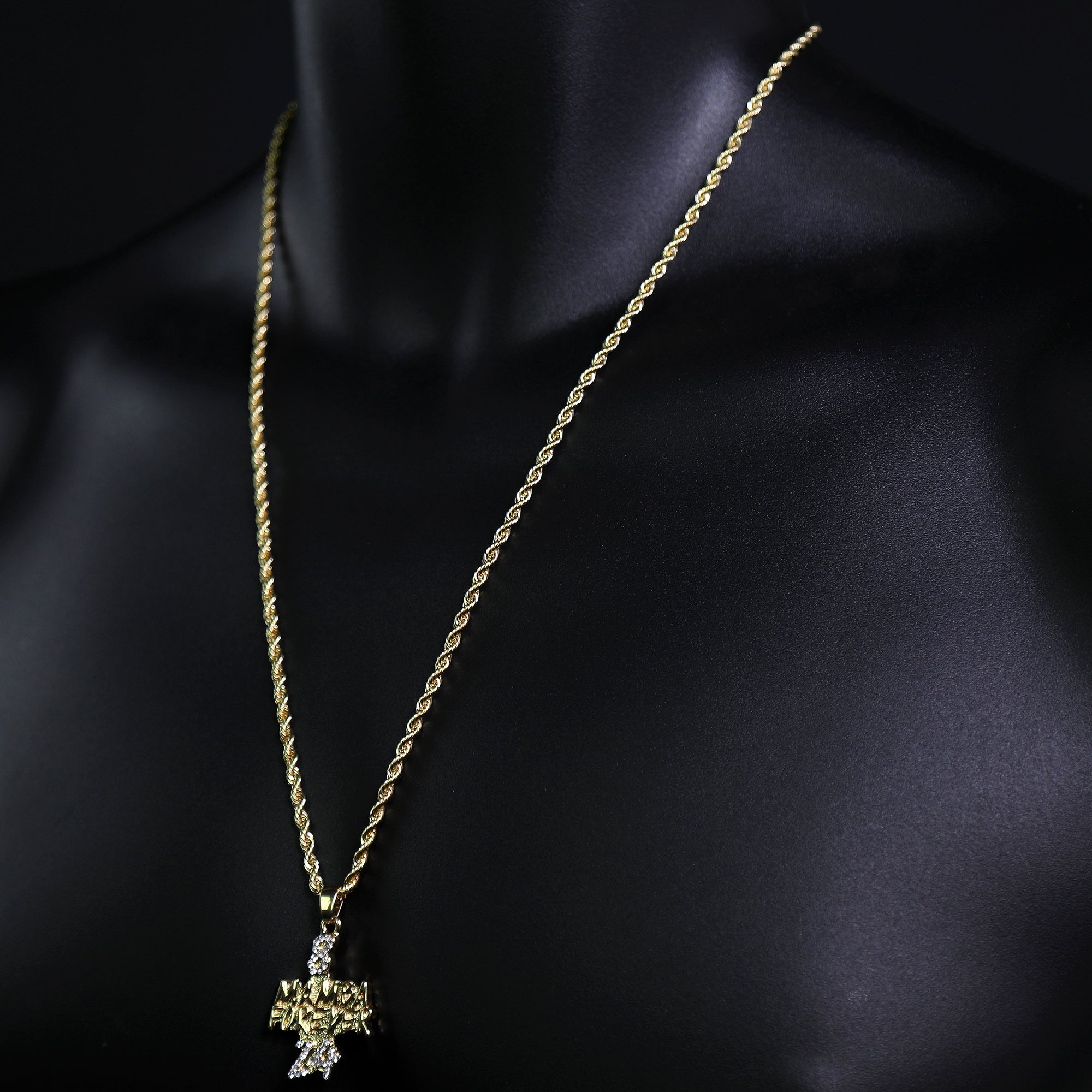 Iced Micro Mamba Forever 8/24 Pendant 24" Rope Chain Hip Hop Style 18k Gold PT