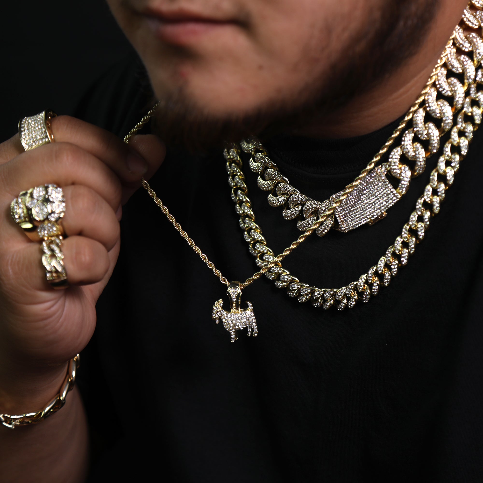 Micro Goat Pendant 24" Rope Chain Hip Hop Style 18k Gold PT