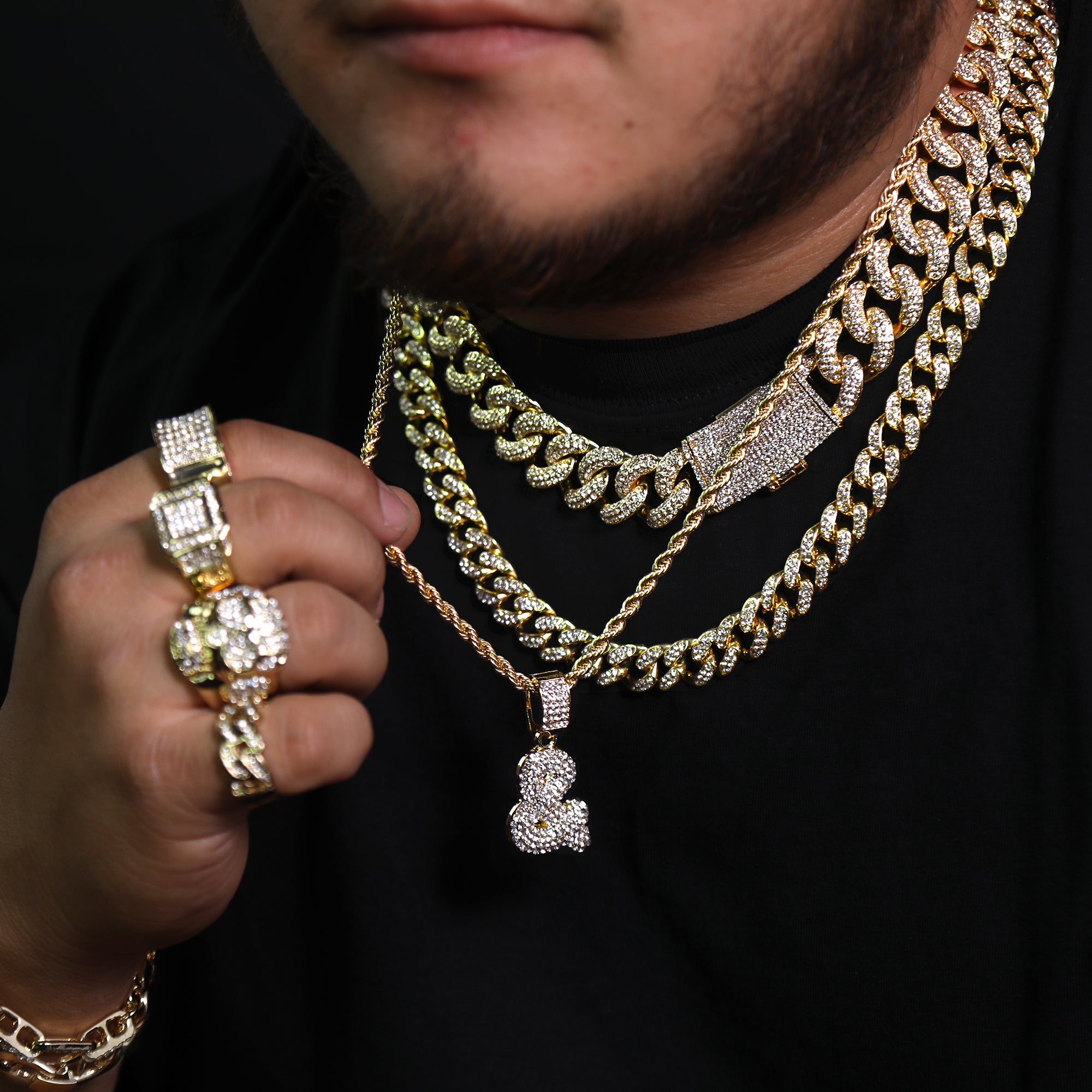 Bubble letter (&) Pendant 24" Rope Chain Hip Hop Style 18k Gold PT