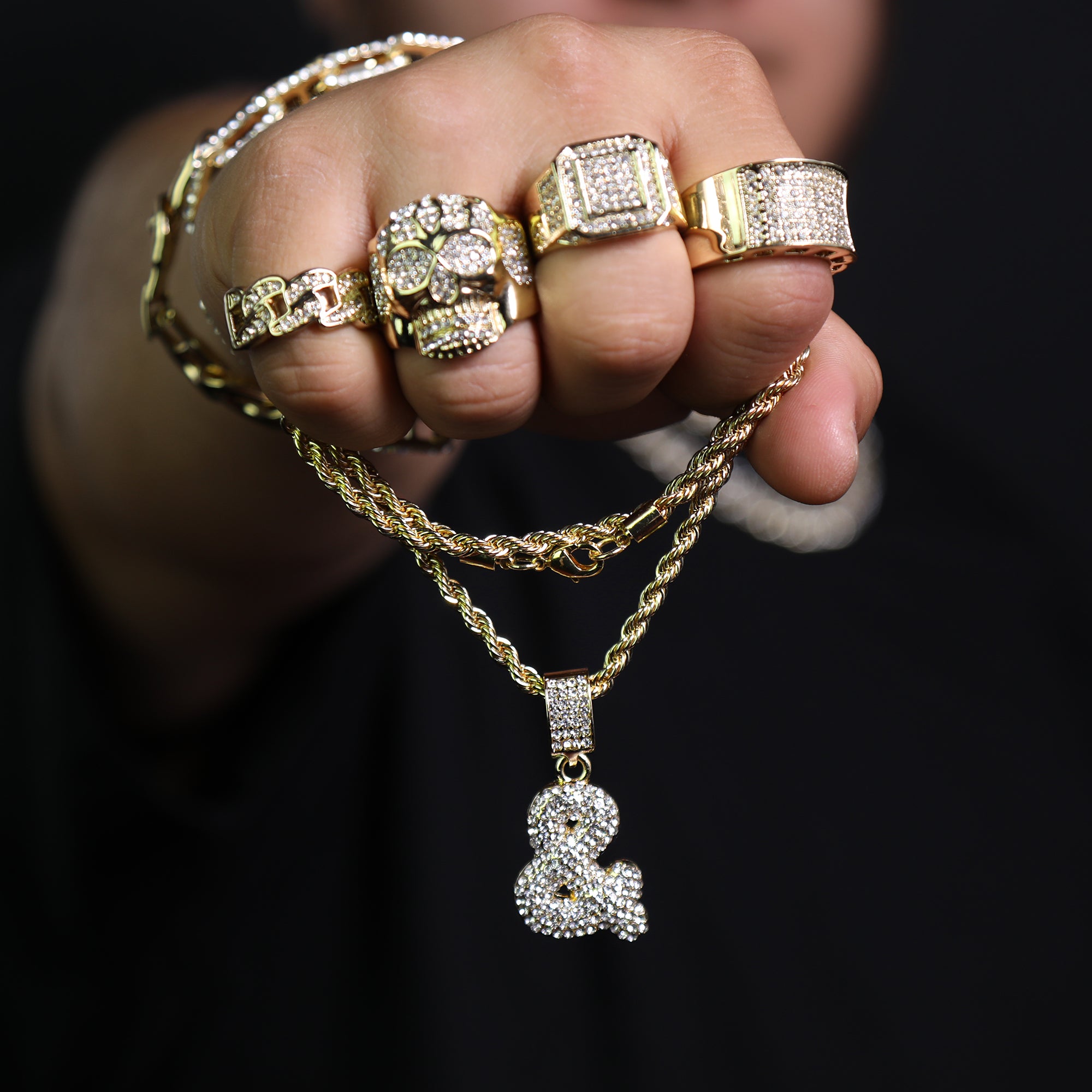Bubble letter (&) Pendant 24" Rope Chain Hip Hop Style 18k Gold PT