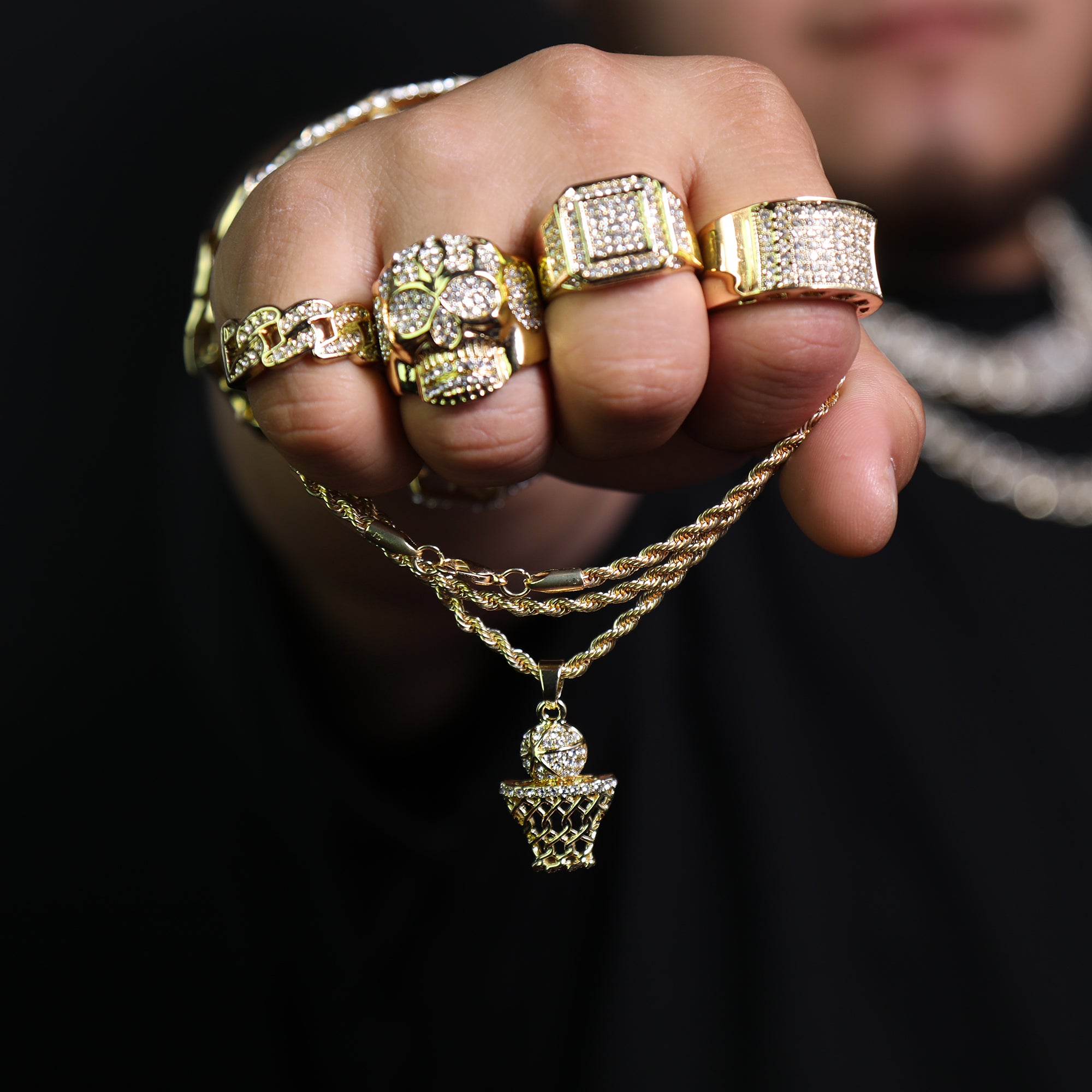 Micro Basketball Pendant 24" Rope Chain Hip Hop Style 18k Gold PT