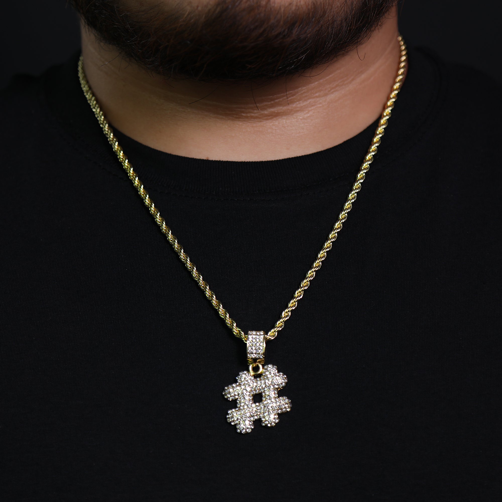 Copy of Bubble letter (#) Pendant 24" Rope Chain Hip Hop Style 18k Gold PT