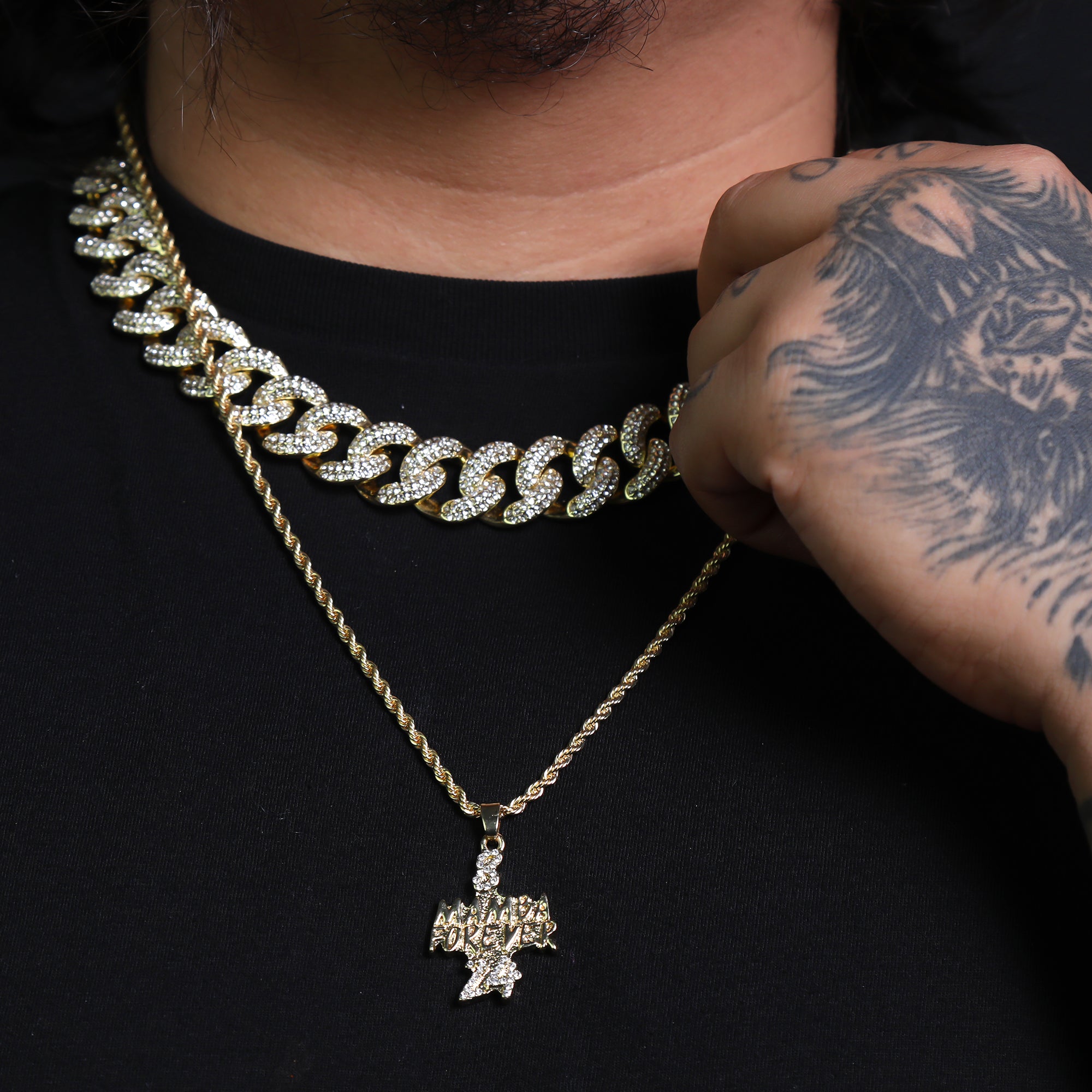 Iced Micro Mamba Forever 8/24 Pendant 24" Rope Chain Hip Hop Style 18k Gold PT