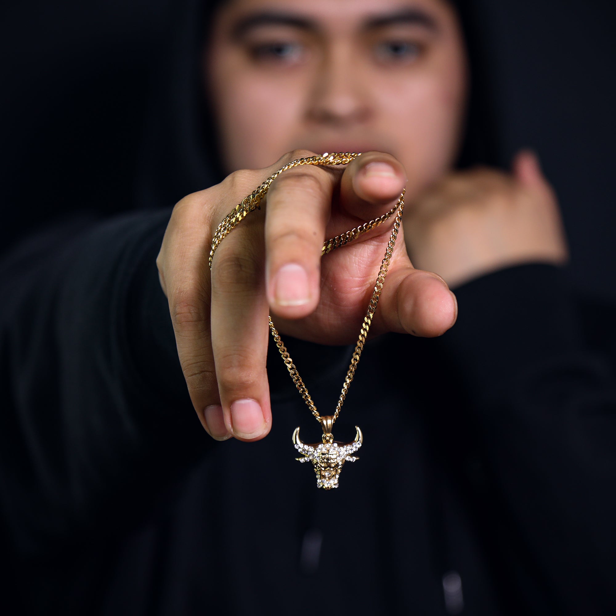 Bull Head Pendant 24" Cuban Chain Hip Hop Style 18k Gold Stainless Steel