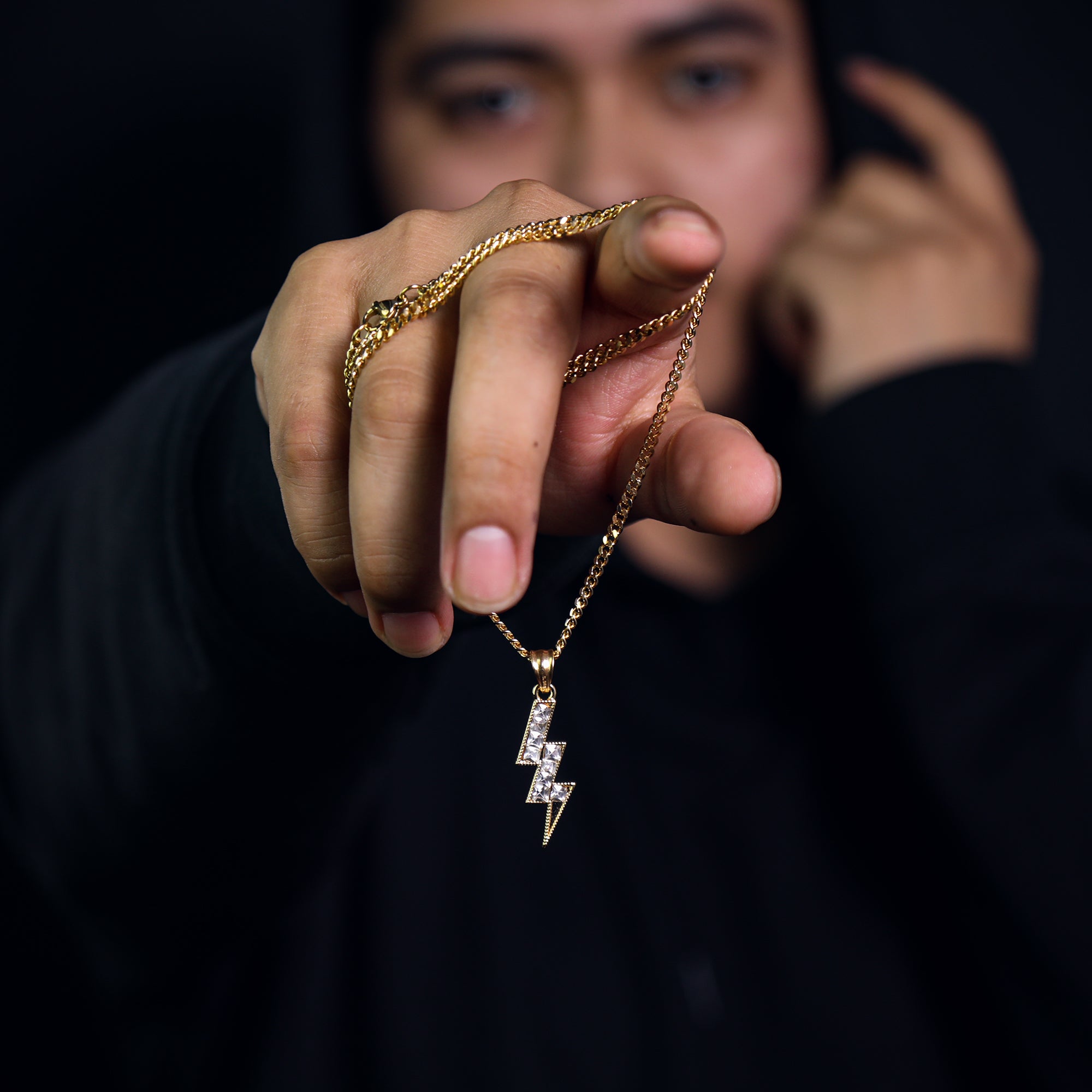 Lightning Pendant 24" Cuban Chain Hip Hop Style 18k Gold Stainless Steel