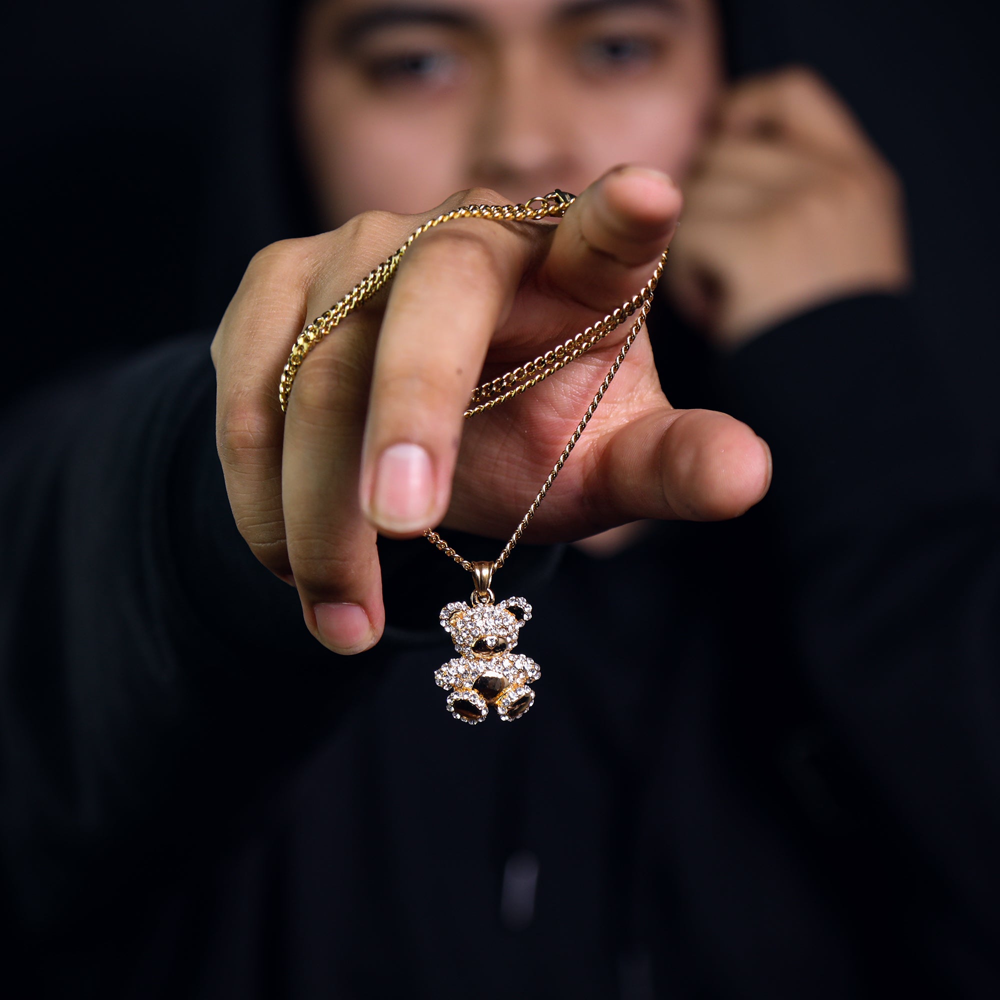 Teddy Bear Pendant 24" Cuban Chain Hip Hop Style 18k Gold Stainless Steel