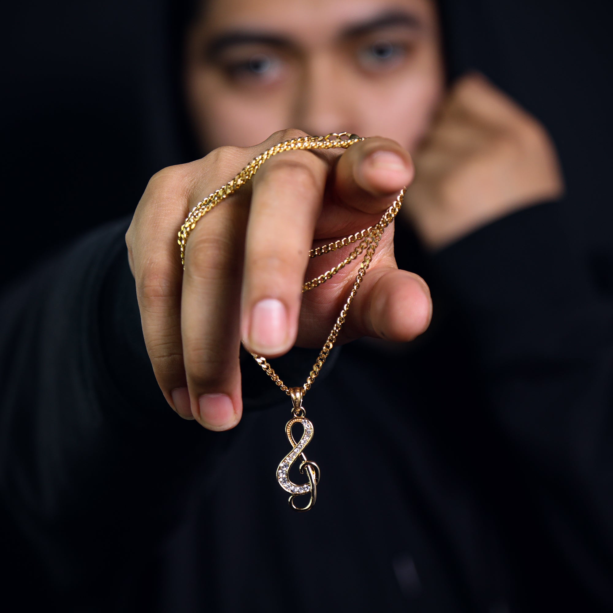 Music Note Pendant 24" Cuban Chain Hip Hop Style 18k Gold Stainless Steel