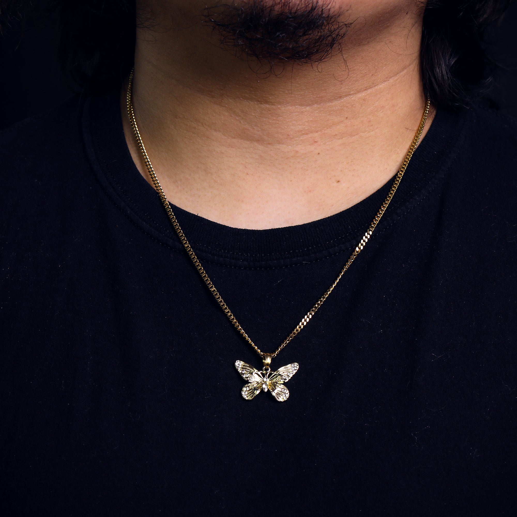 Butterfly Pendant 24" Cuban Chain Hip Hop Style 18k Gold Stainless Steel