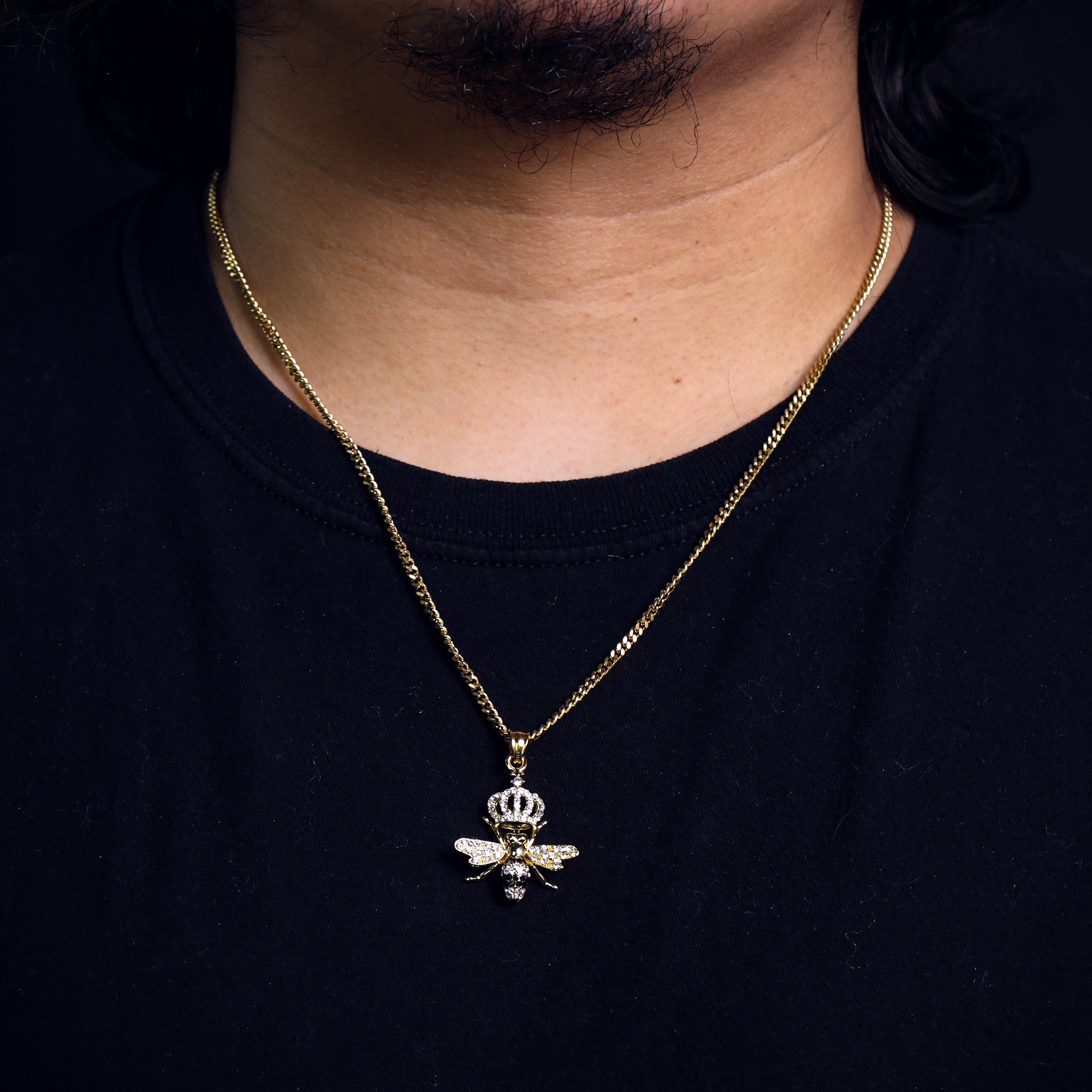 Queen Bee Pendant 24" Cuban Chain Hip Hop Style 18k Gold Stainless Steel