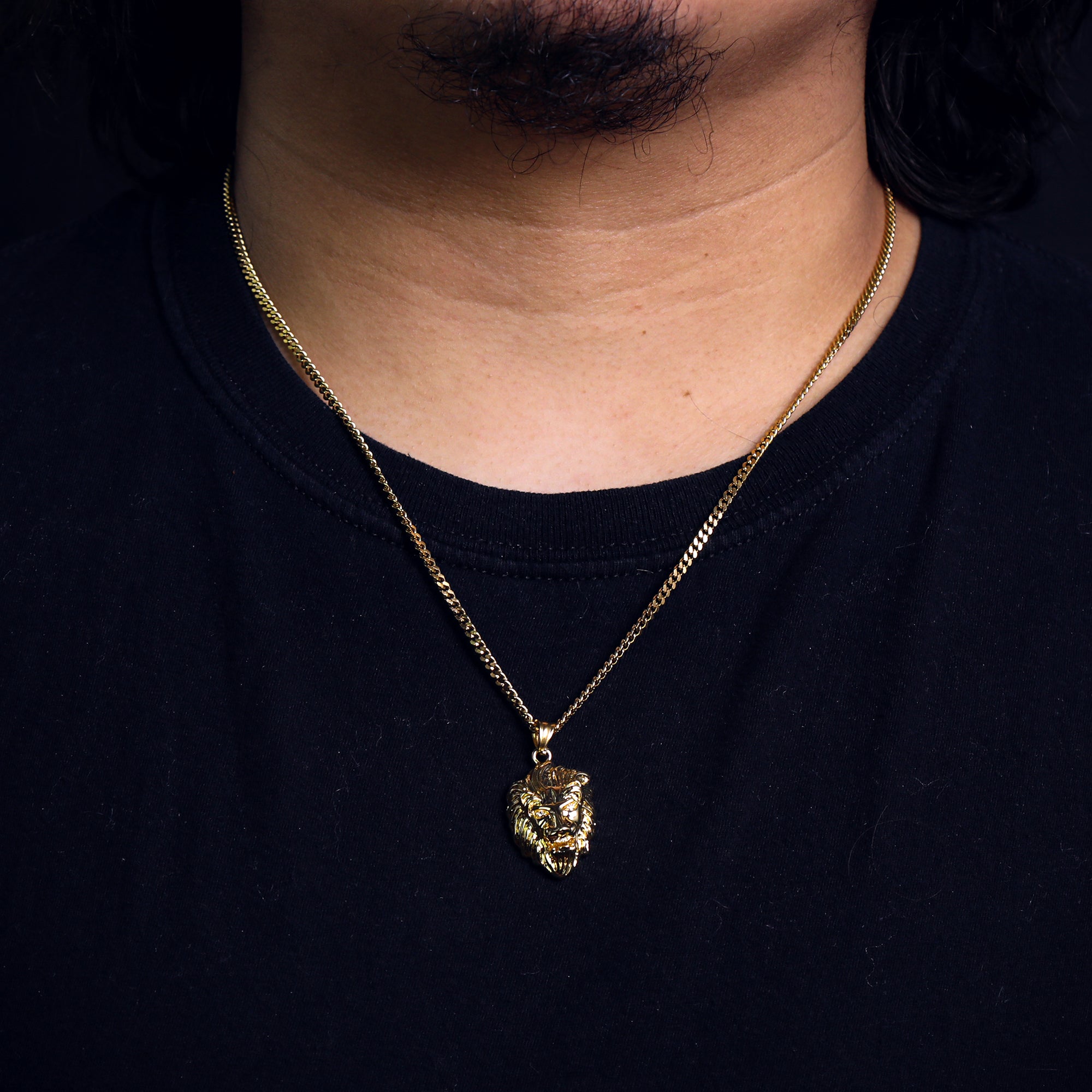 Lion Head Pendant 24" Cuban Chain Hip Hop Style 18k Gold Stainless Steel