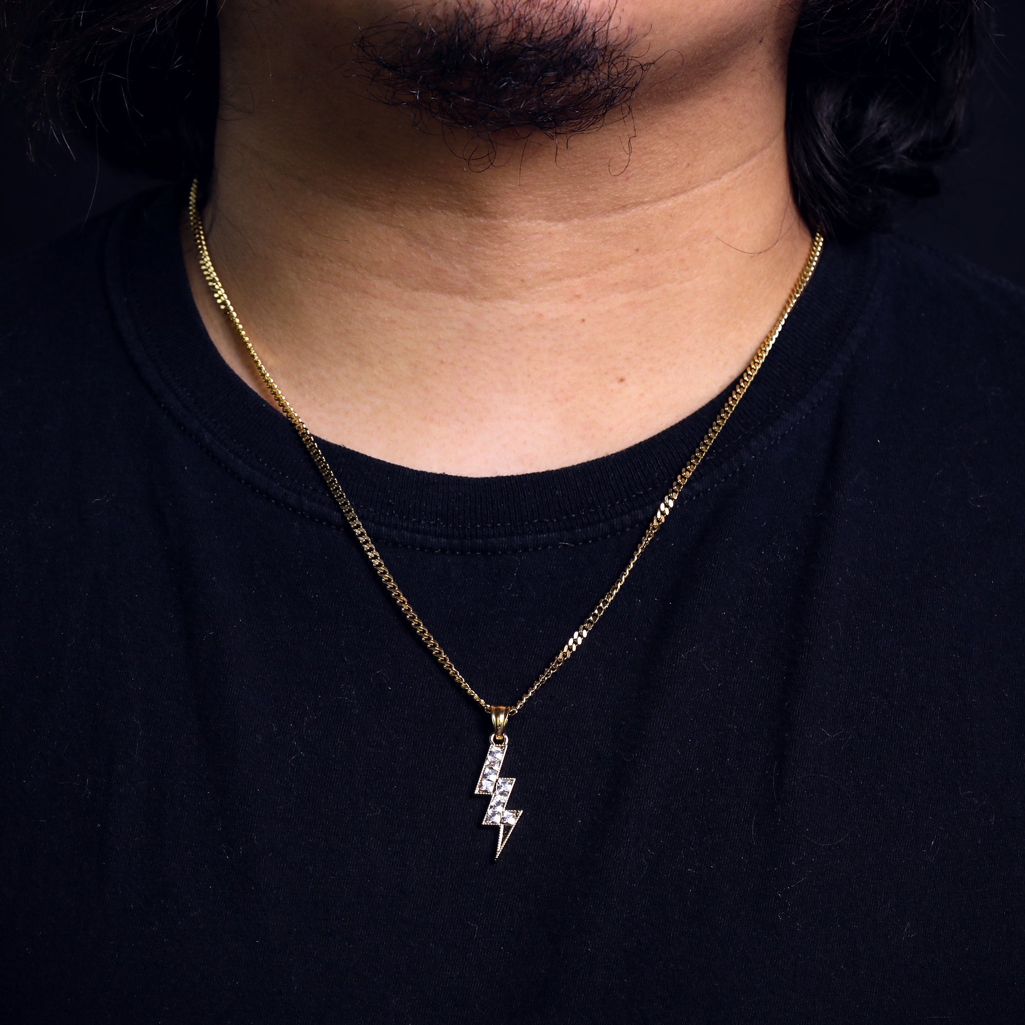 Lightning Pendant 24" Cuban Chain Hip Hop Style 18k Gold Stainless Steel