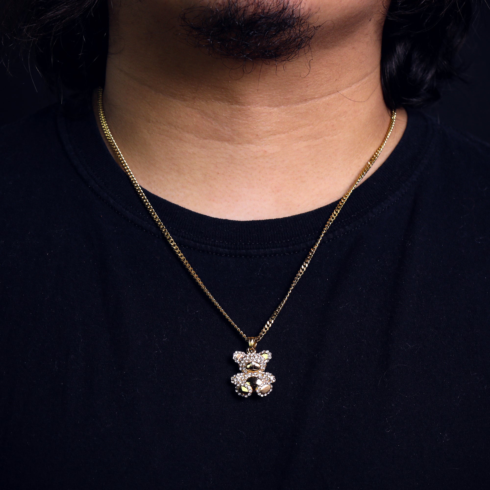 Teddy Bear Pendant 24" Cuban Chain Hip Hop Style 18k Gold Stainless Steel