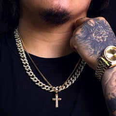 012 Cross Pendant 24" Cuban Chain Hip Hop Style 18k Gold Stainless Steel