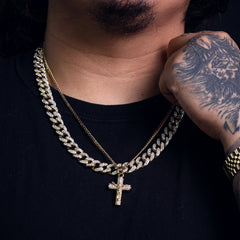 012 Jesus Cross Pendant 24" Cuban Chain Hip Hop Style 18k Gold Stainless Steel