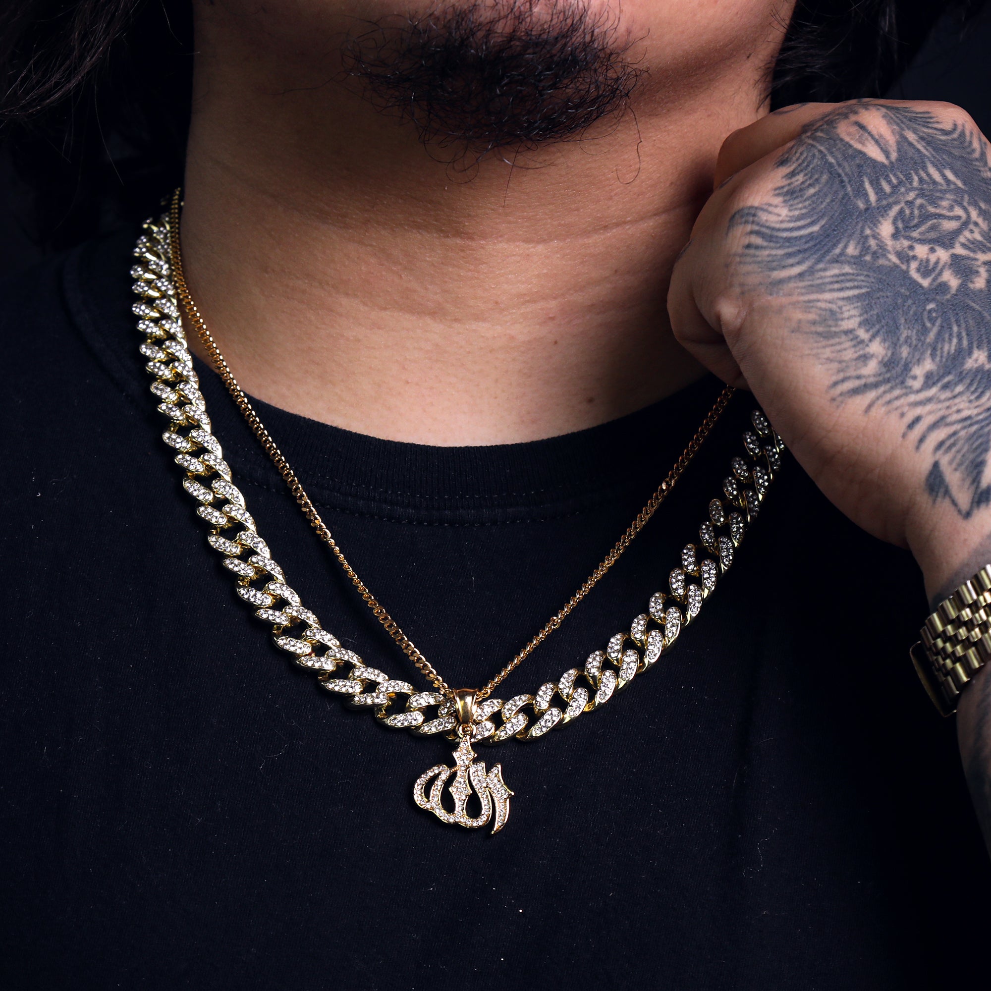 Allah Pendant 24" Cuban Chain Hip Hop Style 18k Gold Stainless Steel