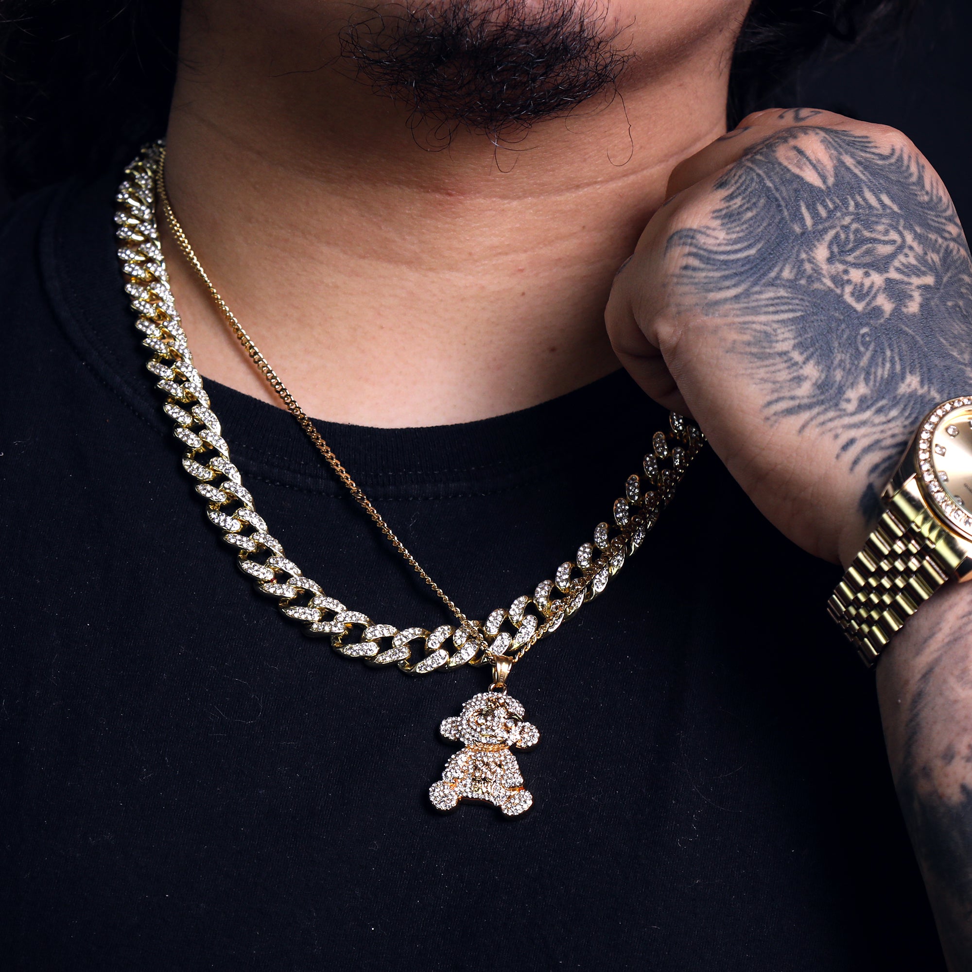 Baby Monkey 38 Pendant 24" Cuban Chain Hip Hop Style 18k Gold Stainless Steel