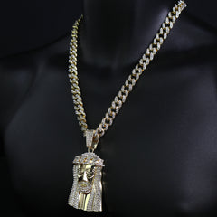 Flat Jesus Face Pendant Iced Cuban Cz Choker Chain Mens Hip Hop Jewelry 18-24"