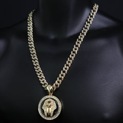 Pharaoh Medallion Pendant & Iced Cuban Chain – Hip Hop CZ Necklace 18"-24"