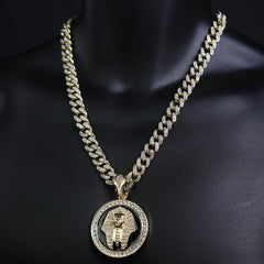 Pharaoh Medallion Pendant & Iced Cuban Chain – Hip Hop CZ Necklace 18"-24"