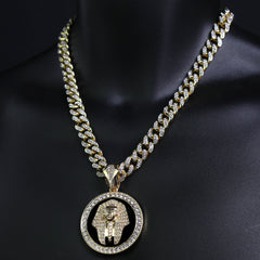 Pharaoh Medallion Pendant & Iced Cuban Chain – Hip Hop CZ Necklace 18"-24"