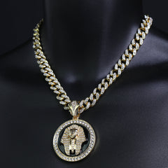 Pharaoh Medallion Pendant & Iced Cuban Chain – Hip Hop CZ Necklace 18"-24"