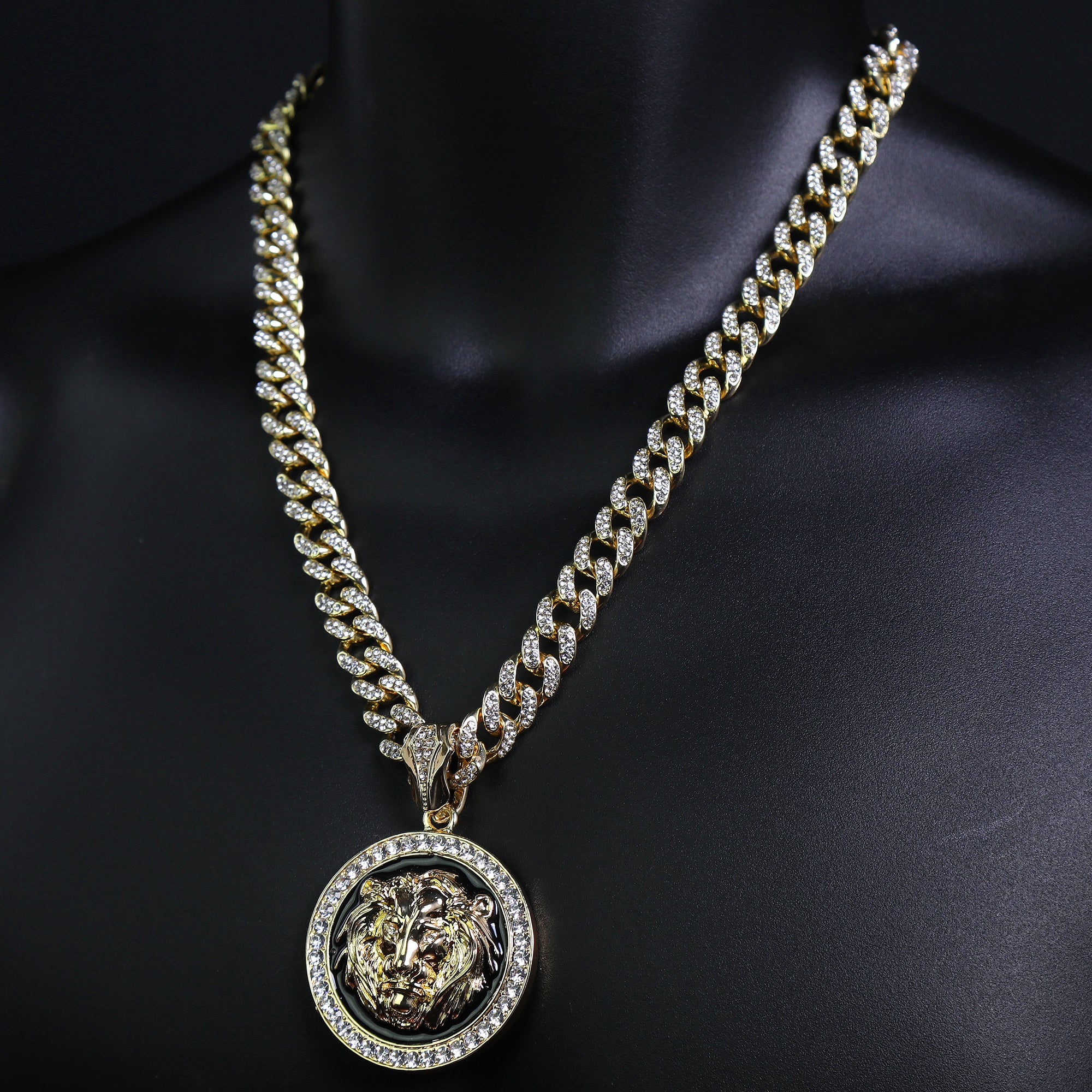 Lion Face Pendant & Iced Cuban Chain | Men's Hip Hop Jewelry 18-24"