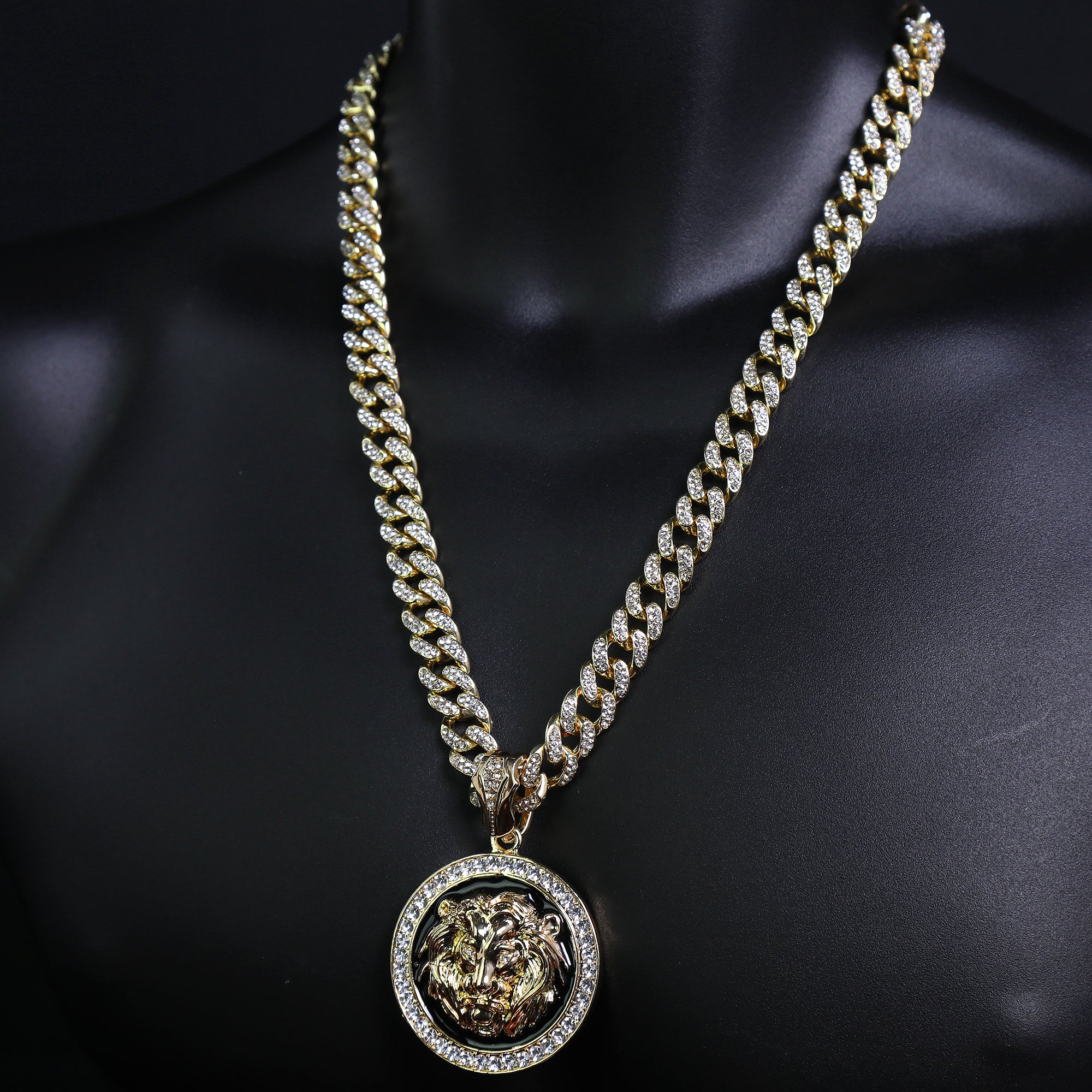 Lion Face Pendant & Iced Cuban Chain | Men's Hip Hop Jewelry 18-24"