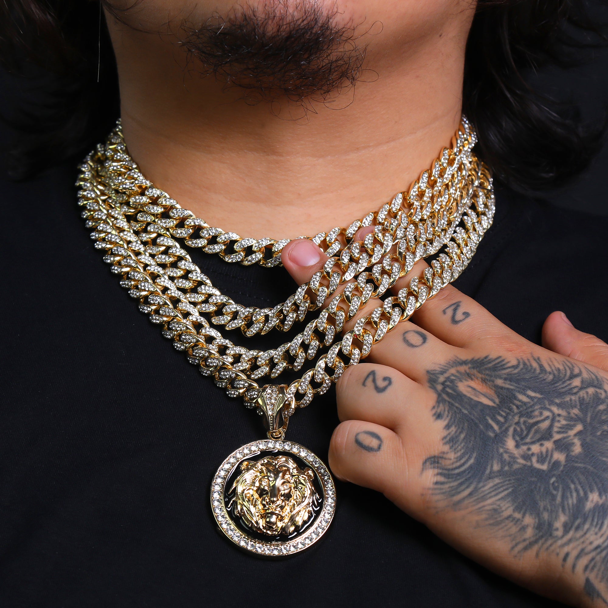 Lion Face Pendant & Iced Cuban Chain | Men's Hip Hop Jewelry 18-24"