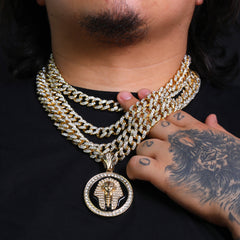 Pharaoh Medallion Pendant & Iced Cuban Chain – Hip Hop CZ Necklace 18"-24"