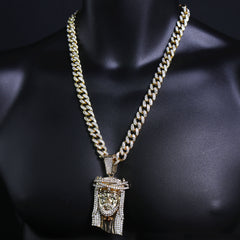 Thorn Crowned Jesus Pendant & Iced Cuban Chain – Hip Hop Bling Necklace 18"-24"
