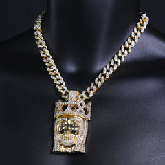 Royal Crown Jesus Pendant & Iced Cuban Chain – Large Hip Hop Necklace 18"-24"