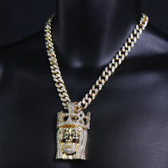 Royal Crown Jesus Pendant & Iced Cuban Chain – Large Hip Hop Necklace 18"-24"