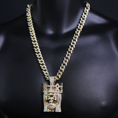 Royal Crown Jesus Pendant & Iced Cuban Chain – Large Hip Hop Necklace 18"-24"