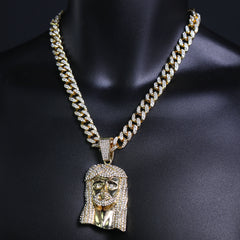 Peace Jesus Face Pendant & Iced Cuban Chain – Hip Hop Bling Necklace