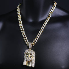 Peace Jesus Face Pendant & Iced Cuban Chain – Hip Hop Bling Necklace