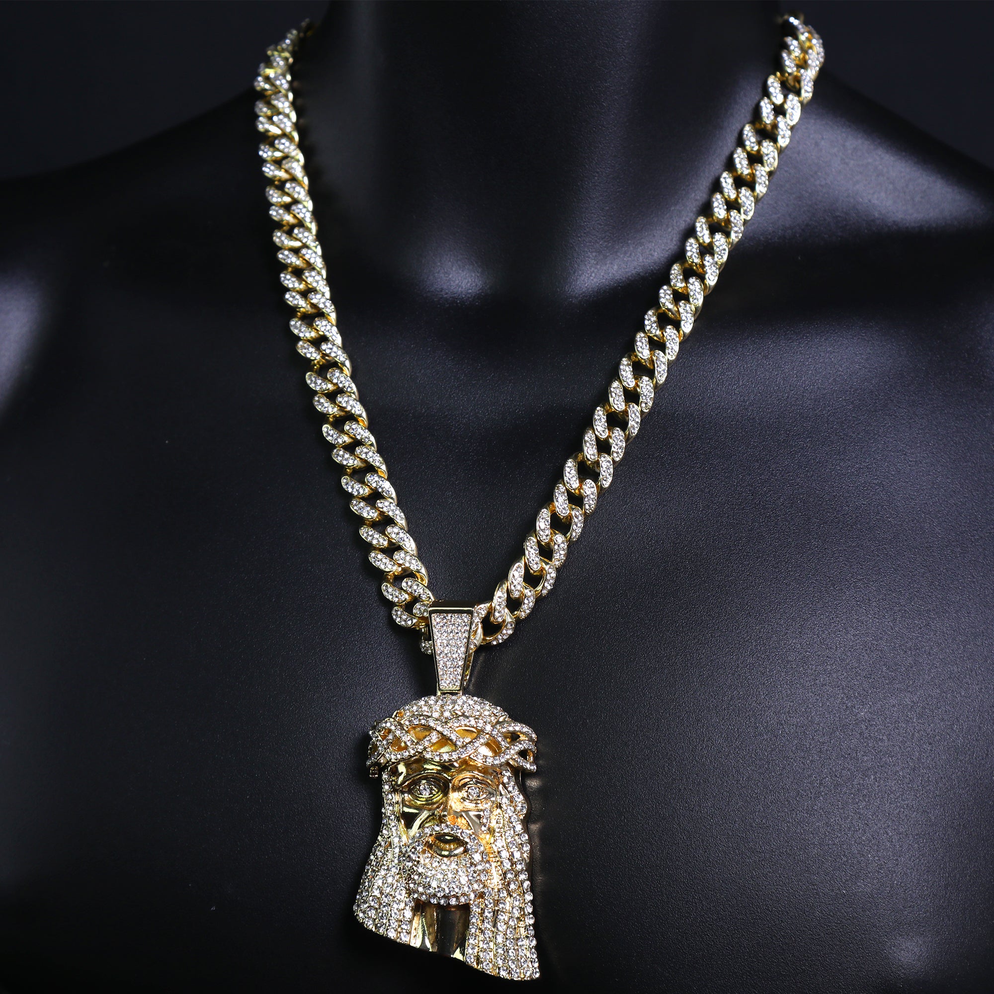 Tear Jesus Face Pendant & Iced Cuban Chain – Hip Hop CZ Necklace 18"-24"