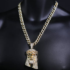 Tear Jesus Face Pendant & Iced Cuban Chain – Hip Hop CZ Necklace 18"-24"