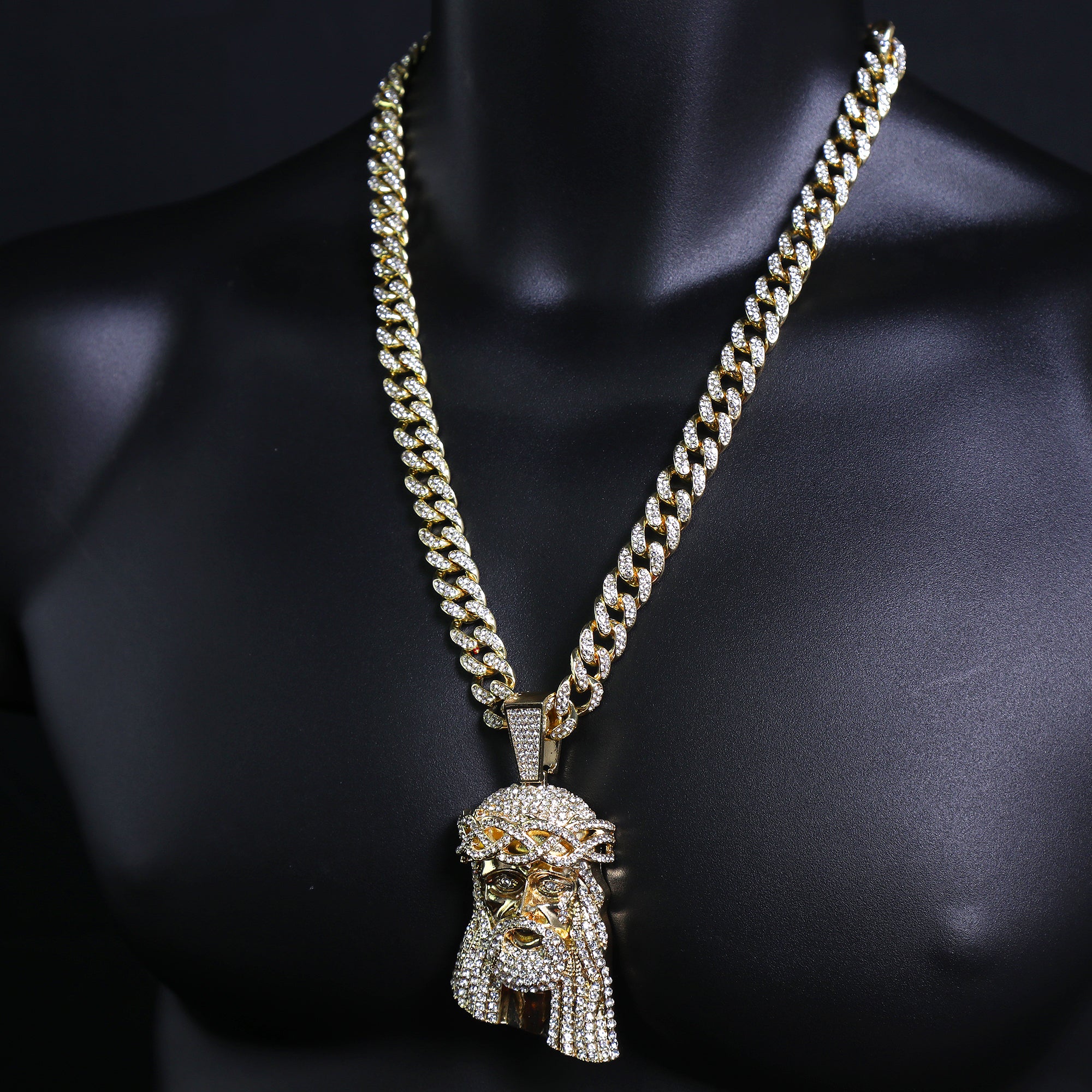 Tear Jesus Face Pendant & Iced Cuban Chain – Hip Hop CZ Necklace 18"-24"
