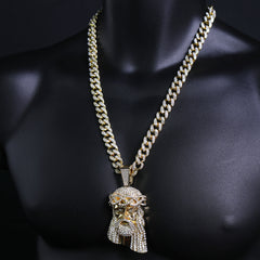 Tear Jesus Face Pendant & Iced Cuban Chain – Hip Hop CZ Necklace 18"-24"