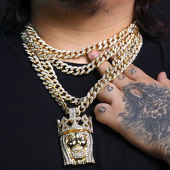 Royal Crown Jesus Pendant & Iced Cuban Chain – Large Hip Hop Necklace 18"-24"