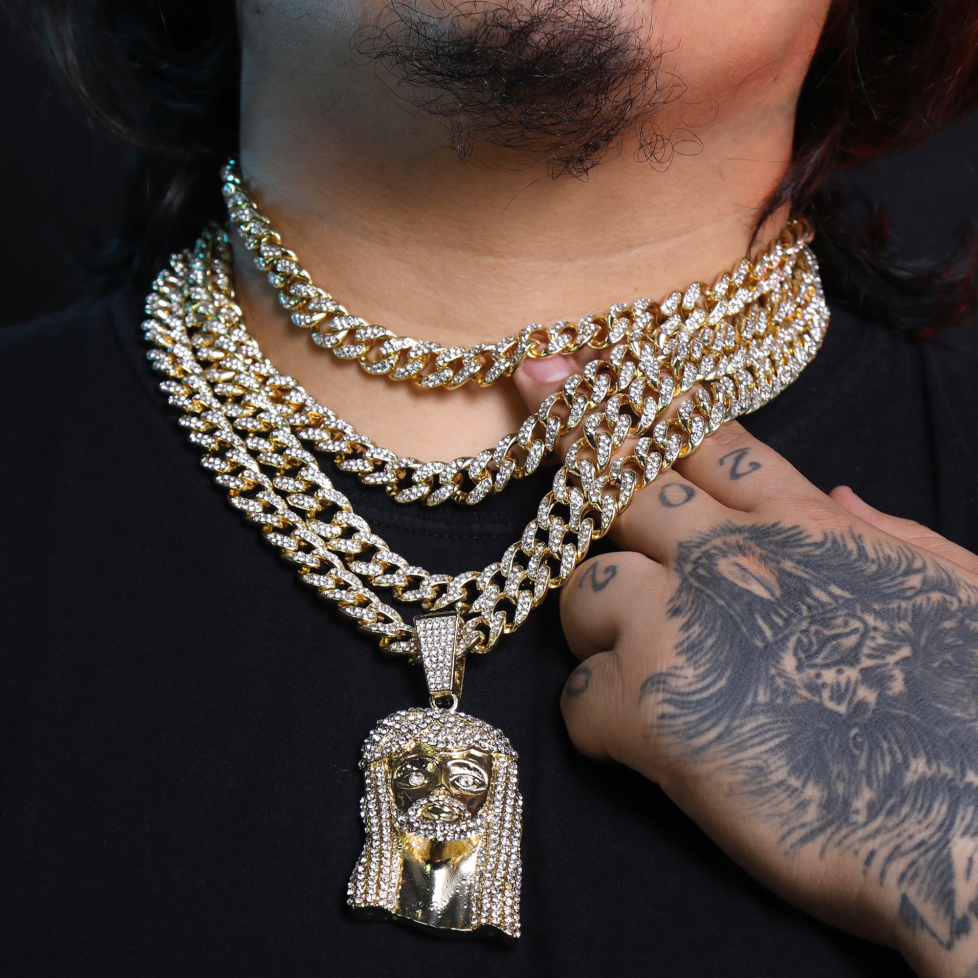 Peace Jesus Face Pendant & Iced Cuban Chain – Hip Hop Bling Necklace
