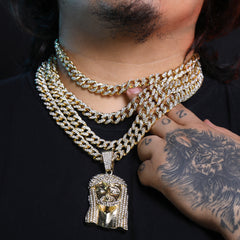 Peace Jesus Face Pendant & Iced Cuban Chain – Hip Hop Bling Necklace