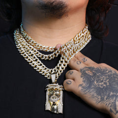 Thorn Crowned Jesus Pendant & Iced Cuban Chain – Hip Hop Bling Necklace 18"-24"