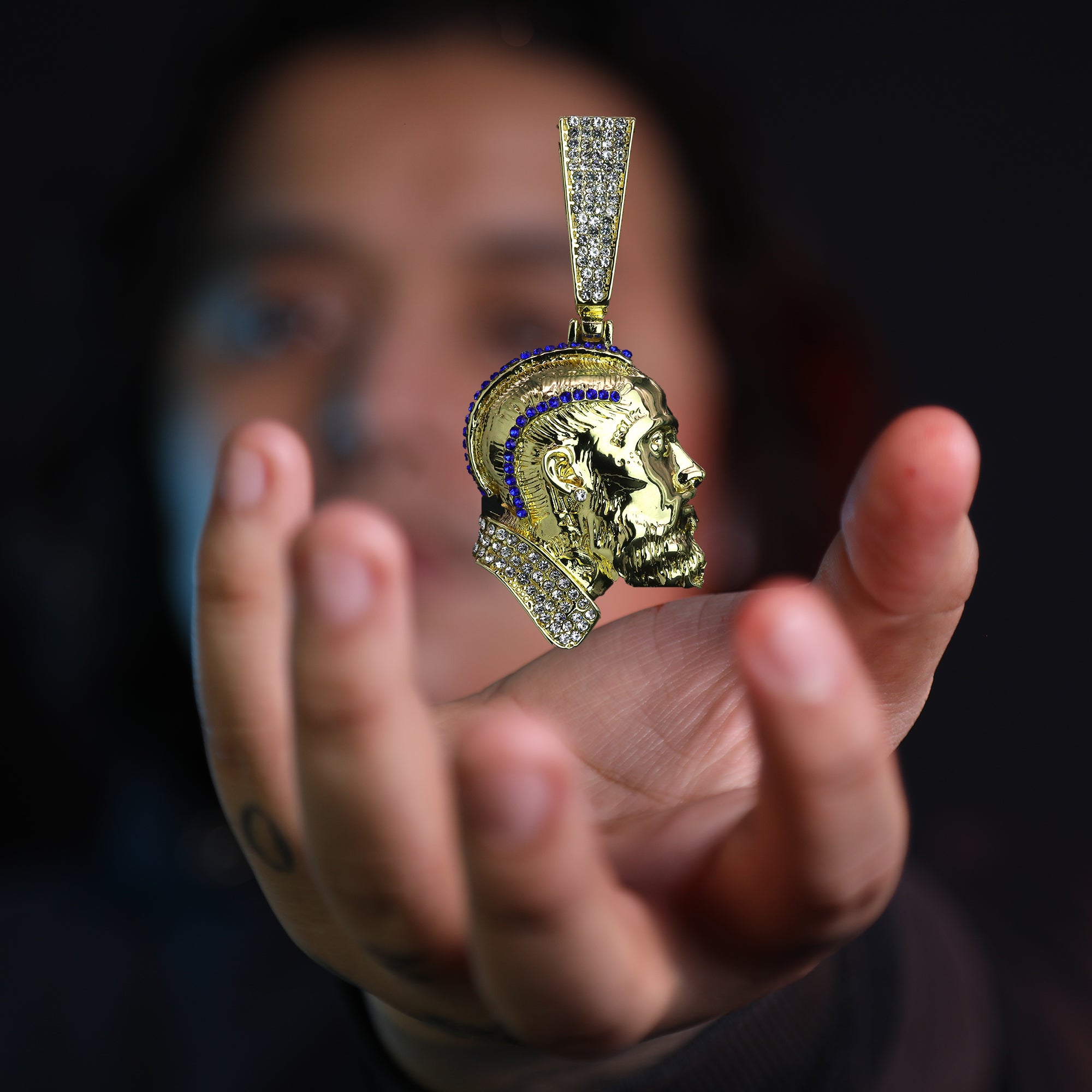 Iced Blue Hussle Pendant Only Jewelry Hip Hop Style 18k Gold Plated