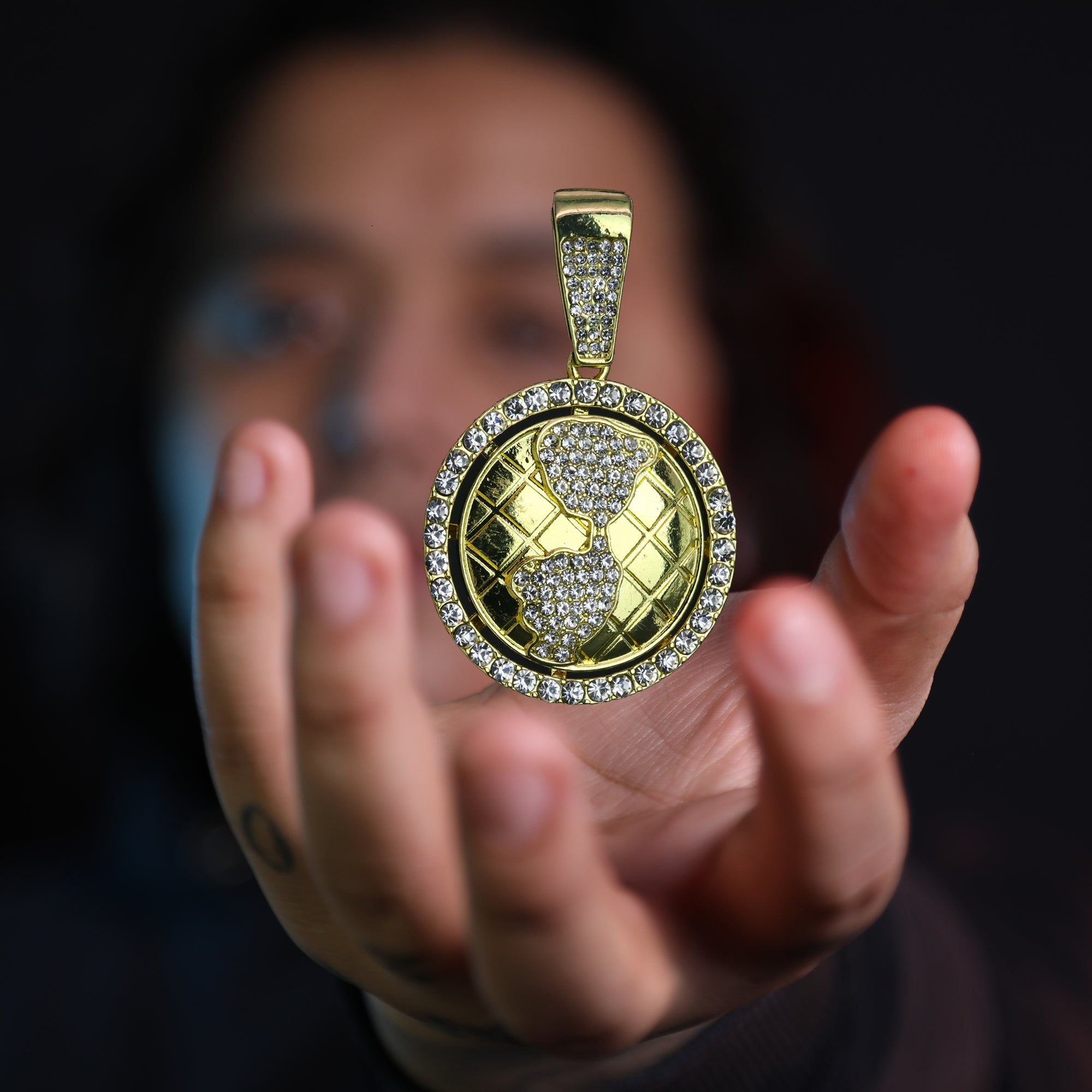 Iced Earth Globe Pendant Only Jewelry Hip Hop Style 18k Gold Plated