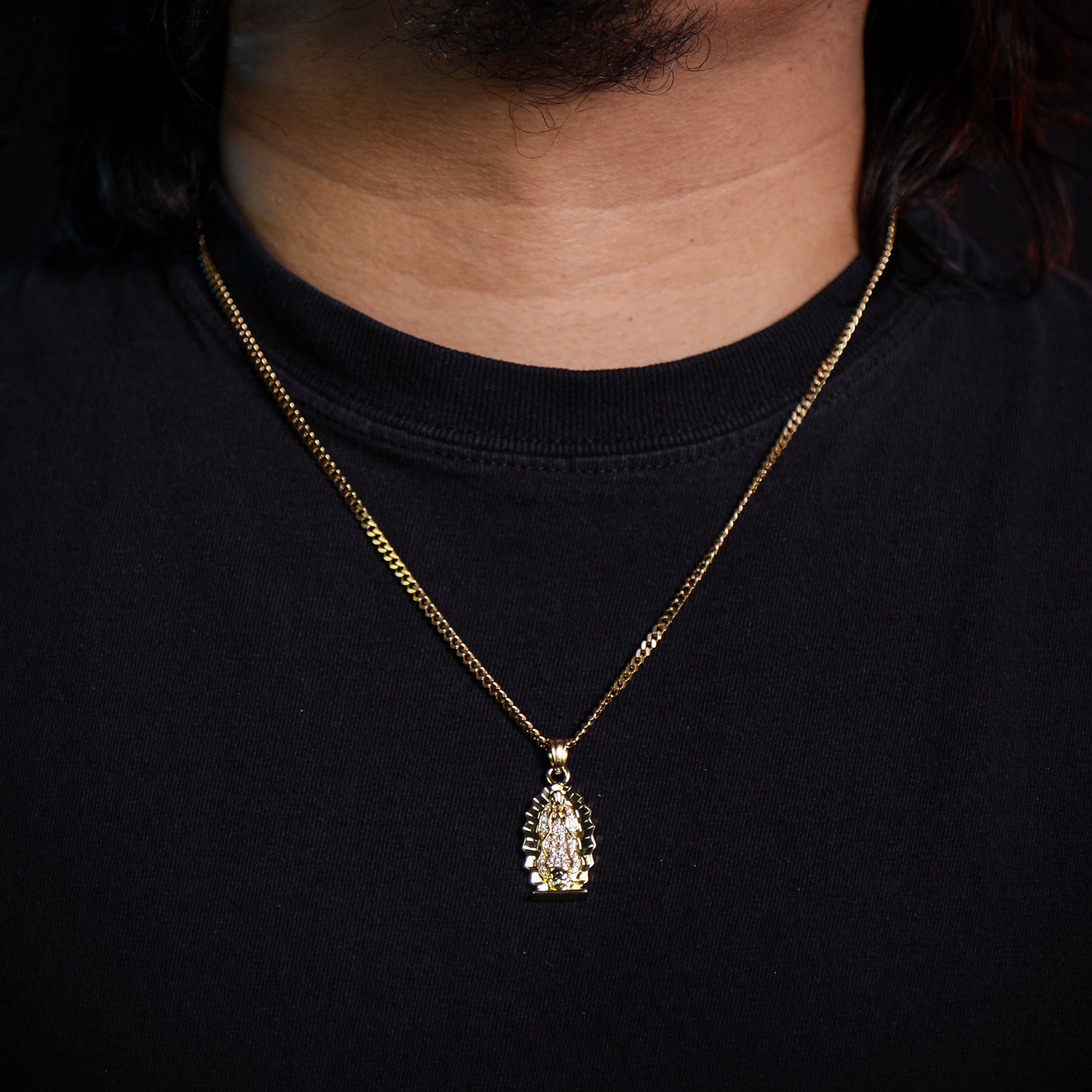 Guadalupe Virgin Pendant 24" Cuban Chain Hip Hop Style 18k Gold Stainless Steel