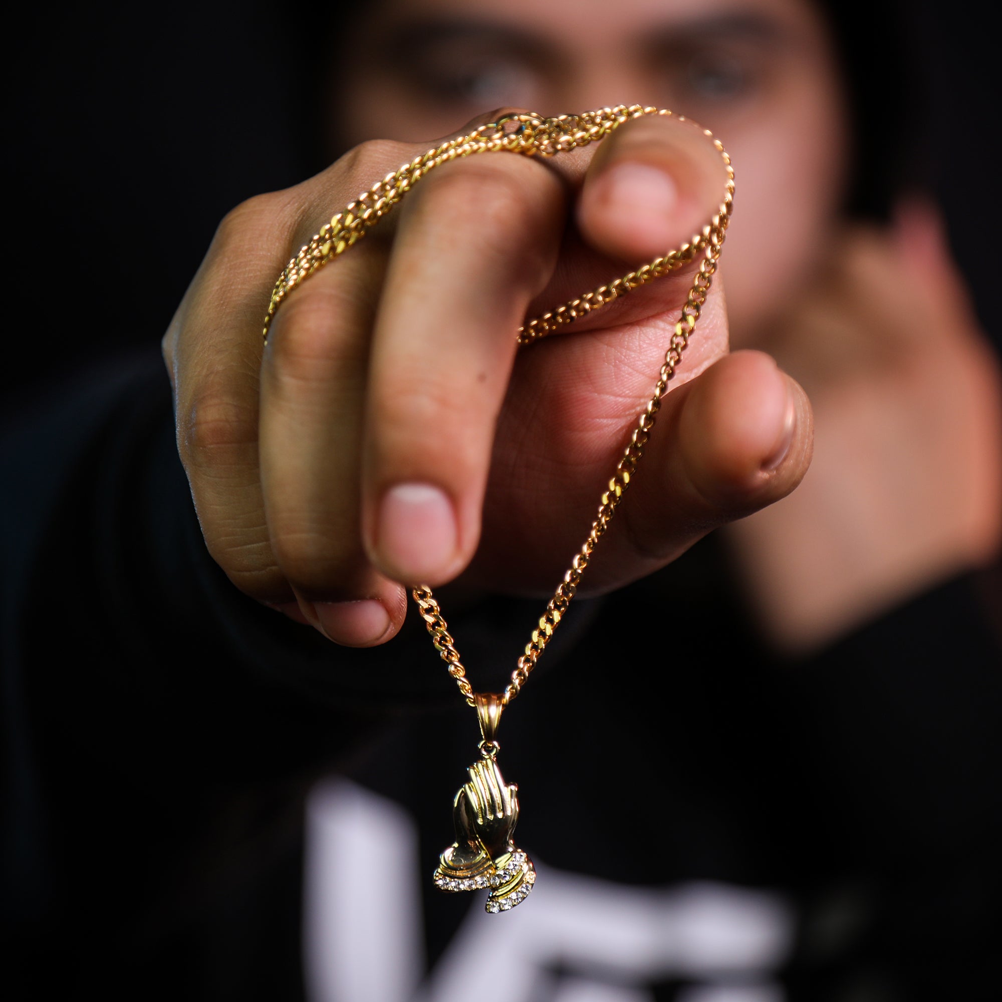 Praying Hands Pendant 24" Cuban Chain Hip Hop Style 18k Gold Stainless Steel