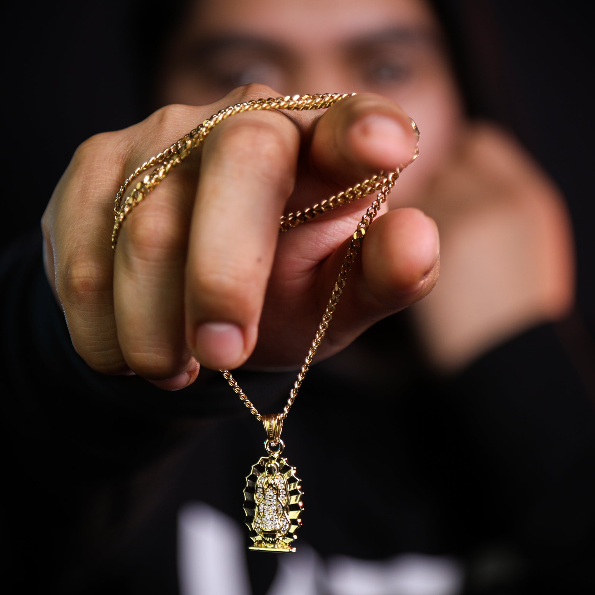 Guadalupe Virgin Pendant 24" Cuban Chain Hip Hop Style 18k Gold Stainless Steel