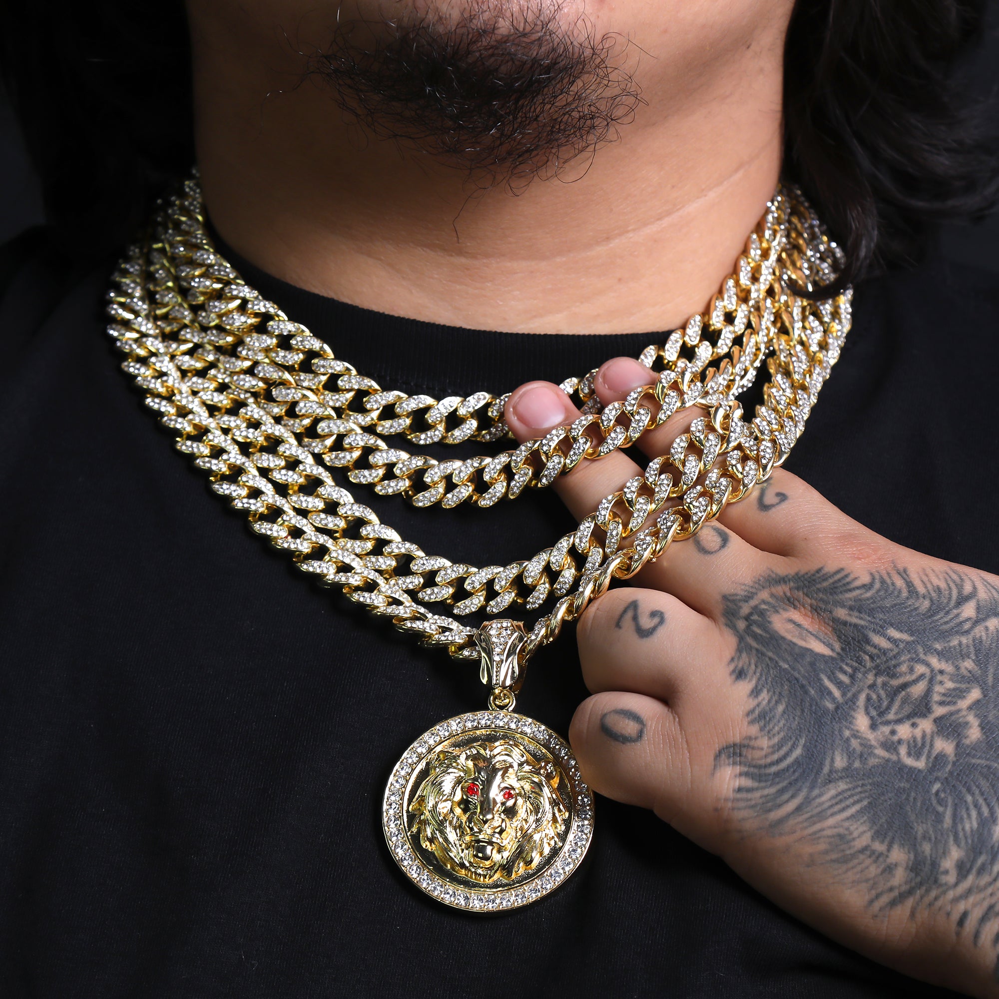 Red Eye Lion Pendant & Iced Cuban CZ Chain – 18"-24" Hip Hop Jewelry